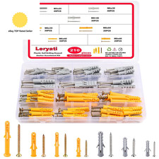210Pcs Rawlplug and Screw Set,  7 Sizes Wall Fixings Screws Rawl Plugs A