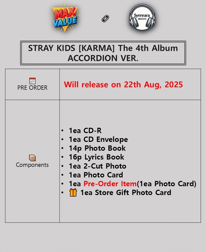 STRAY KIDS [KARMA] 4th Album ACCORDION Ver/CD-R+2 Book+2-Cut Photo