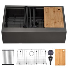 SHACO 33x20 Inch Black Stainless Steel Farmhouse Sink, 33 Inch Gunmetal Single