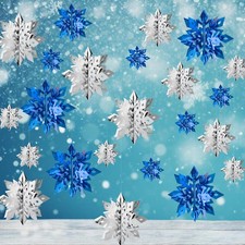 Winter Christmas Snowflake Decorations Indoor, 24PCS 3D Silver Blue Snowflake...