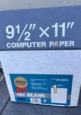 Vintage 9.5x11 Computer Paper White 1/2" Perforation  2500 Sheets Made in USA