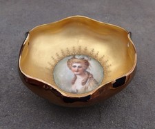 Czech Handpainted Portrait Gold Porcelain Open Salt Dip, Cellar, Dish!