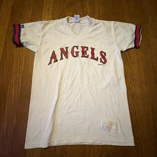 VTG 1994 Russell Athletic Angels T-Shirt V-Neck Ringer Jersey Youth L Made USA