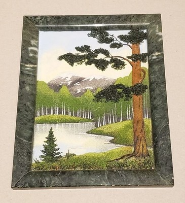 Stone 3D picture on natural serpentine picture frame
