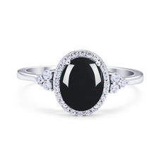 Oval Natural Black Onyx Halo Wedding Engagement Ring 925 Sterling Silver