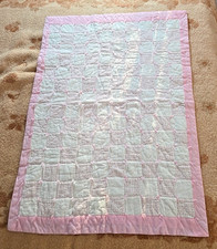 Handmade Patchwork Quilt Baby Size 35x47 Vintage Look Pink Floral Squares