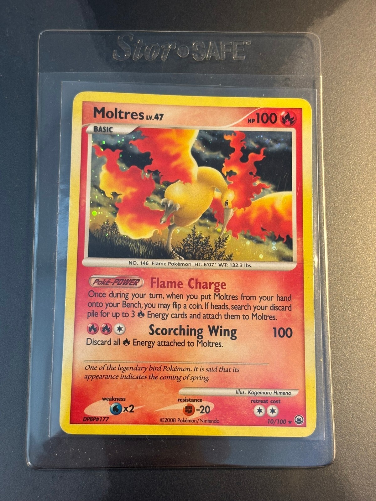 2008 Pokemon Moltres 10/100 Majestic Dawn Holo Rare Creased DMG