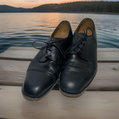 VALLEVERDE Men's Size US 12 EU 46 Leather Black Oxford Cap Toe Dress Shoes