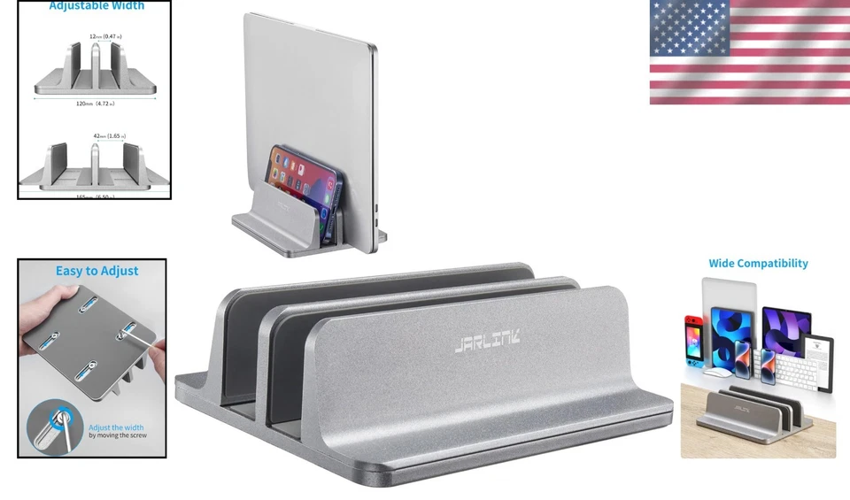 Elegante soporte vertical de aluminio para computadora portátil - Base doble para MacBook, superficie... Foto 2 de 4