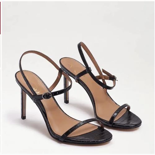 Sandalo Sam Edelman Doran tacco 11 con cinturino in pelle nera goffrata coccodrillo nuovo senza etichette