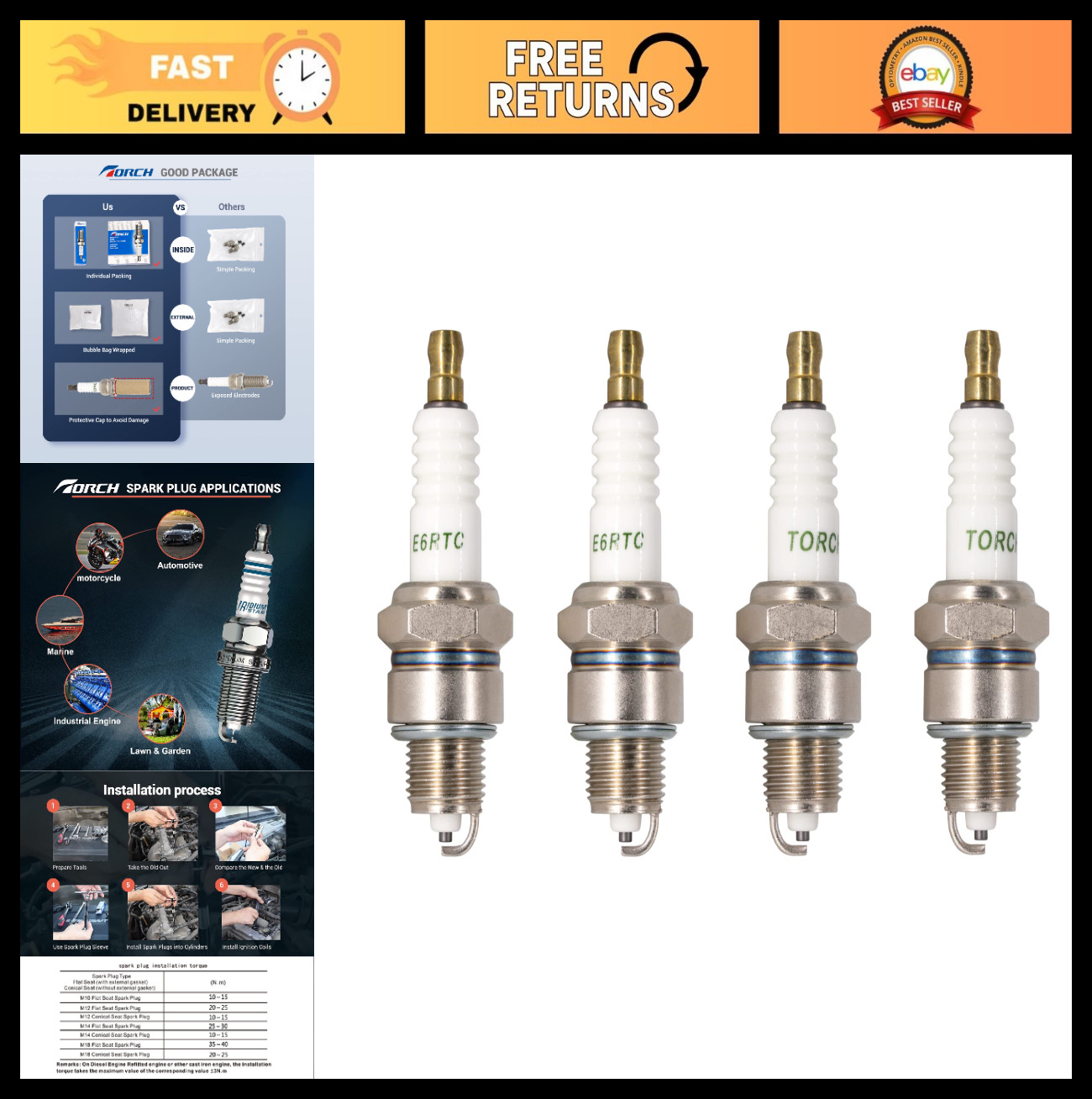 Spark Plug Replacement for PK4 TORCH E6RTC - NGK, Bosch, Champion, Denso Compati