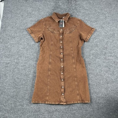 Levi's Shirt Dress Womens Large Brown Denim Short Sleeve Button Front Western