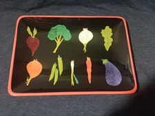 Crate & Barrel Veggie Design Serving Dish Tray Platter 10” Ceramic 