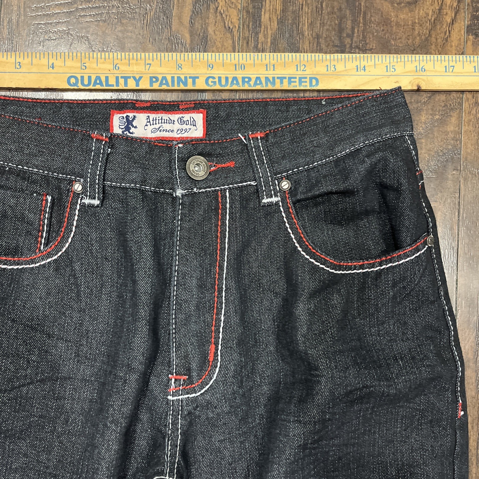 Attitude Gold Jeans Red Patchwork Embroidered Poc… - image 7