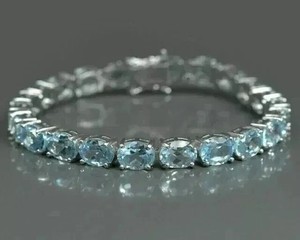 Authentic 10 Ctw Oval Cut Lab Created Aquamarine Tennis Bracelet 14K White Gold Plated
