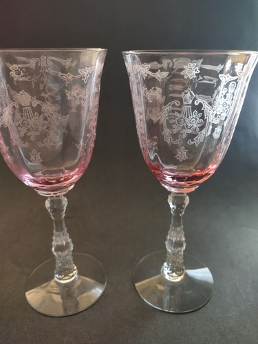 FOSTORIA NAVARRE 4 PINK STEMMED WATER GOBLETS 7 5/8 INS. #6106 - Picture 4 of 6