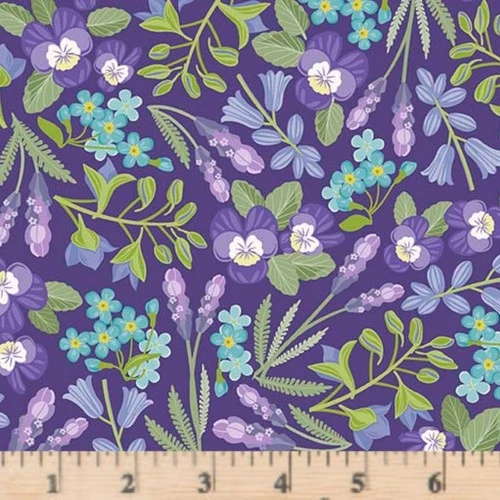 Easter Garden Spring Floral Purple 31625V 100% Cotton Fabric Half yd cont cut - product listing photo
