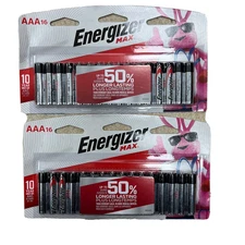 LOT OF 32 Energizer Max Alkaline AAA Batteries - 2 Packs TOTAL 32