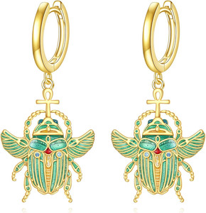 Authentic Scarab Earrings Gold Plated 925 Sterling Silver Beetle Egyptian Jewelry Gifts