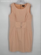 Tahari Womens Peach Ivory Striped Sleeveless Round Neck Sheath Dress Size 14