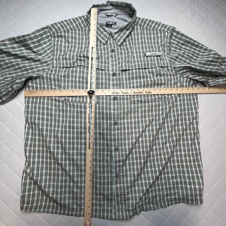 Habit Fishing Shirt Lot Mens 3XL Blue Green Plaid Check Long Sleeve Vented - Image 3 of 4