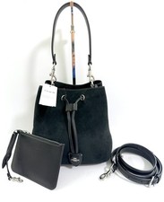 Coach Rowan Suede Drawstring Bucket Bag  Cherry Charm  Pouch Black NWT 398
