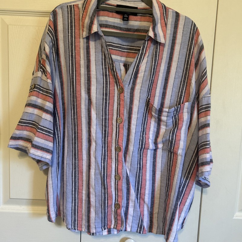 Laundry by Shelli Segal Linen Top Sx XL Button Up Multi Color