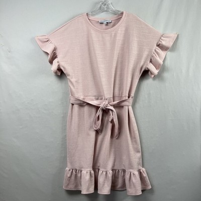 Emma & Michele Dress Women s XL Pink Ruffled Shift Belted Flutter Sleeve