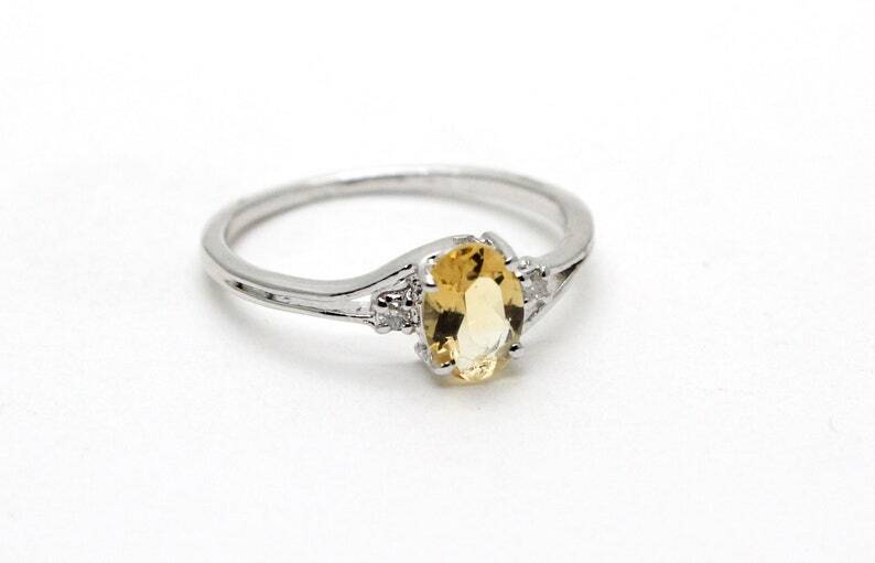 Natural Light Yellow Citrine Gemstone Sterling Silver Ring Gift for Her  