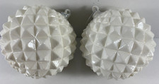 Lot of 2 White Pinecone Large 4.25 in Glass Ball Christmas Ornaments
