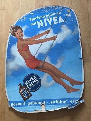 Werbeschild Werbeaufsteller Pappe NIVEA PINUP Spielend bräunen vintage 50s - Bild 10 von 12