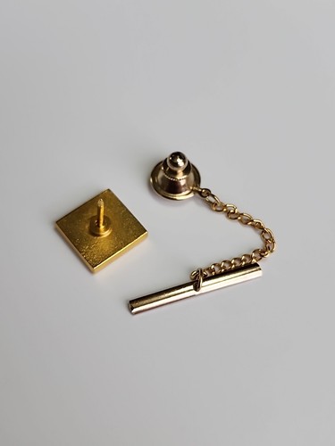 Green Circle in a White Square Tie Tack with Chain & Bar - Picture 5 of 5