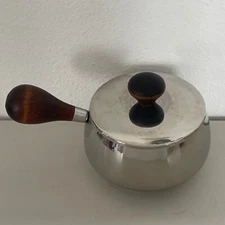 MCM Fondue Pot Stainless Steel Wood Handle Vintage
