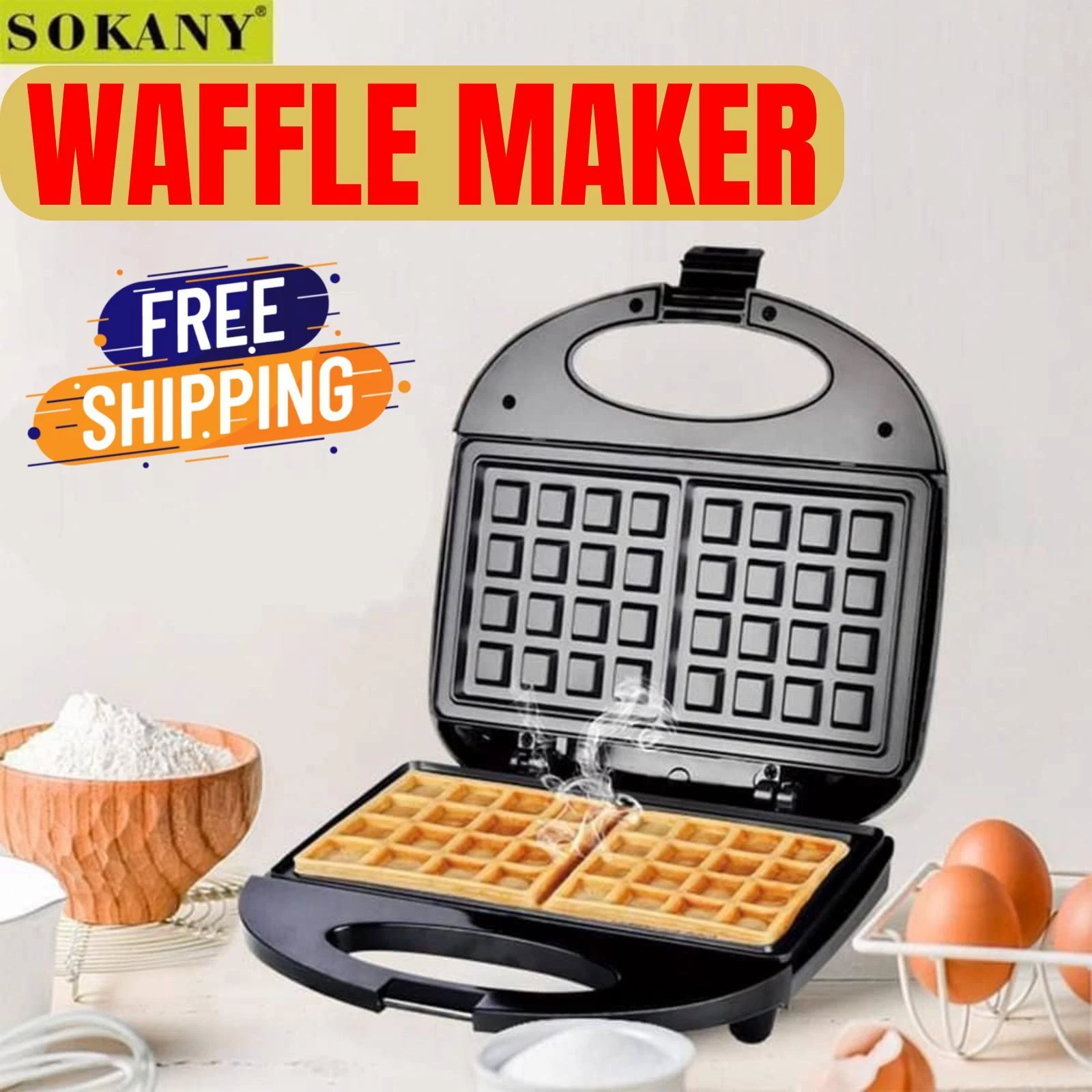 Deep Fill Waffle Maker iron Non-Stick Cooking Plates Belgian Waffle 1000W Geepas