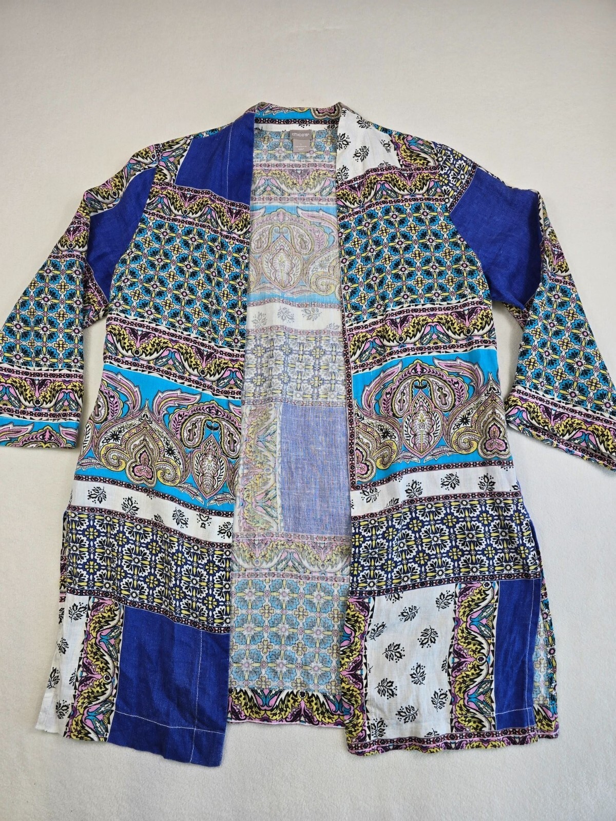 Chicos Patchwork Open-Front Linen Jacket Duster C… - image 1