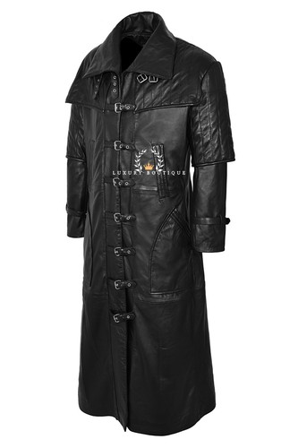 Van Helsing Herren Lang Lässig Elegant Schwarz Echte Lammfell Leder Jacke Mantel - Bild 3 von 6