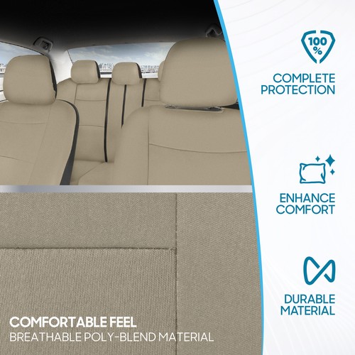 PolyPro Car Seat Covers Full Set Solid Tan Beige - Universal Fit Front Rear - Picture 6 of 10