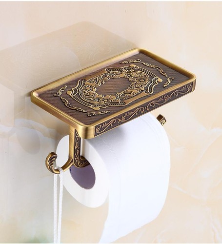 Toilet Paper Holder Wall Mounted Vintage Classic Bathroom Antique Brass Roll