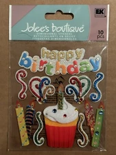 Jolees Happy Birthday Title CupCake Candles Streamers Party Celebration Stickers