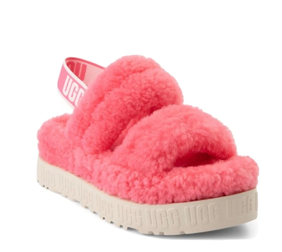 [UGG Sandali donna Fluffita plateau slide rosa fiori *NUOVI* taglia 10