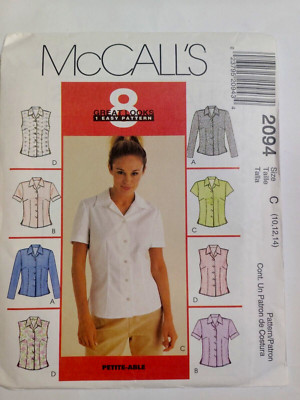 Shirt Top 10 12 14 McCalls 2094 Sewing Pattern UC McCall's Easy Set Button Up