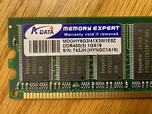 A-DATA 1GX16 DDR400 MDOHY6G3l41X3W1E5Z Desktop Memory - Picture 1 of 3