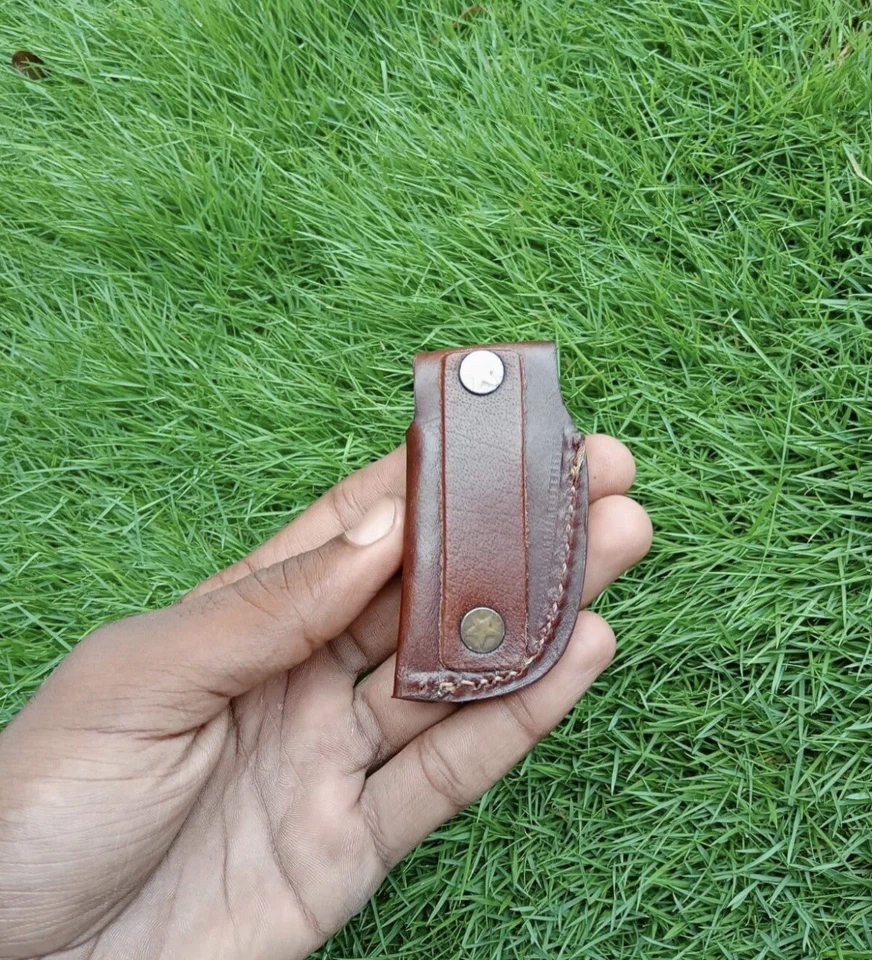 Miniature Folding Pocket Knife Sheath Brown Genuine Leather Belt Case - Image 2 of 3
