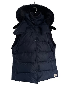 Jack Wills Navy Duck down Gilet Puffa Jacket With Navy Fur Trim