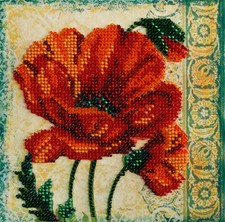 Bead Embroidery Kit "Red velvet" size 5.9"x5.9" / 15.0x15.0 cm