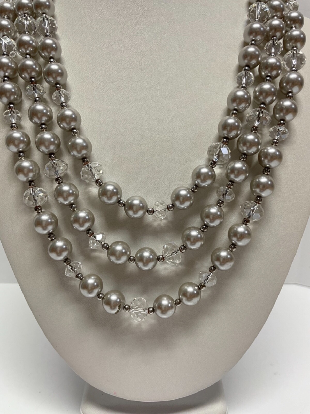 Silver Tone Long Statement Necklace Beaded Crysta… - image 6