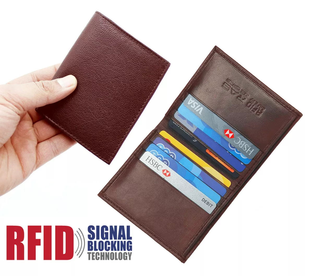 MENS RFID PROOF LEATHER ULTRA SLIM CREDIT CARD HOLDER NOTE CASE WALLET BROWN 122