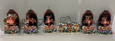 Vintage Noma Animated Musical/Light-Up Santa + Reindeer Flight Tree Ornaments