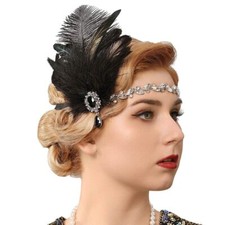 1920s Flapper Headband Black Feather Headpiece Rhinestone Headbands Cocktail ...
