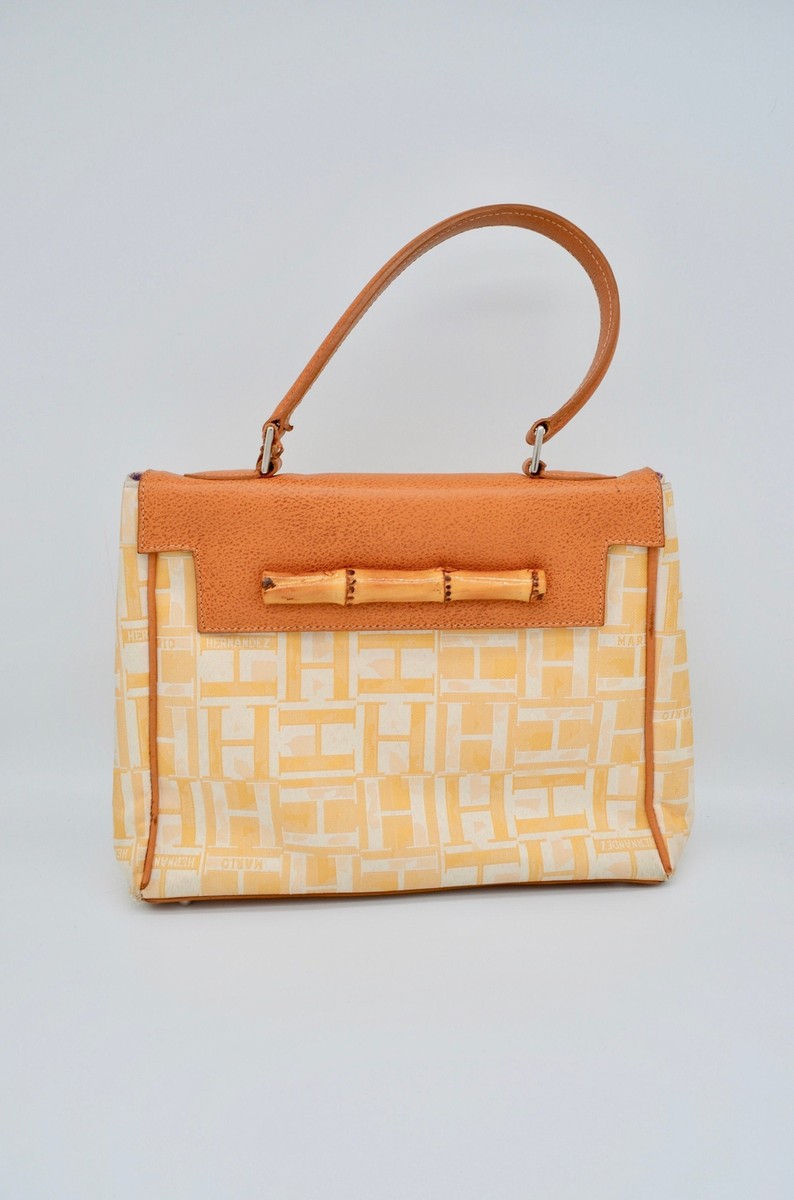 Mario Hernandez Signature Orange Canvas Leather Crossbody Satchel